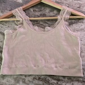 cream nude lace trim top